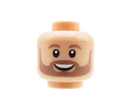 Główka LEGO custom mężczyzna, cielista, jasna broda, wąsy i brwi, uśmiech - customowy nadruk UV od Extra Extra Bricks