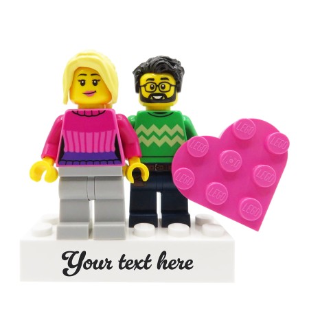 Figurines LEGO® personnalisées couple avec cœur et votre texte – cadeau personnalisé pour la Saint-Valentin et l’anniversaire