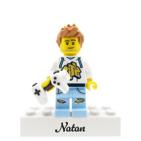 Personalizowana figurka LEGO® z padem do gry i napisem – prezent dla gracza