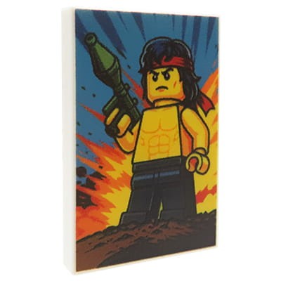Custom LEGO – Affiche de film inspirée d’un film d’action militaire dans la jungle – tuile LEGO® 2x3 avec impression personnalisée par Extra Extra Bricks