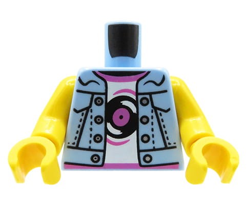 Accéder au produit Torse de figurine LEGO - femme, gilet en jean, T-shirt avec motif