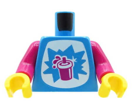 Torse de minifigure LEGO – Haut bleu à motif de boisson dans une tasse avec paille