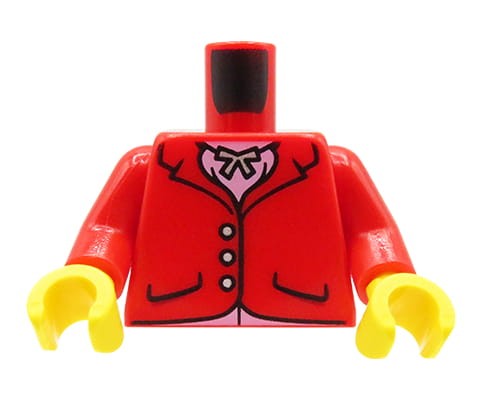 Zum Produkt Torso einer LEGO Minifigur – rote Jacke, rosa Hemd, Halskette