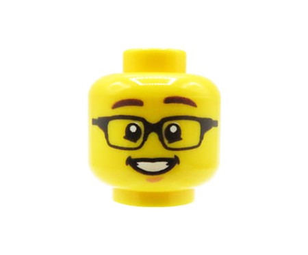 LEGO-Minifigurenkopf – Mann, Brille mit schwarzem Gestell, Lächeln