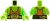 LEGO Minifiguren-Torso – oranges Trägershirt, schwarz-goldener Gürtel, „Z-Blob“-Aufdruck auf dem Rücken. Limettengrüner Körper mit transparentem hellgrünem linken Arm
