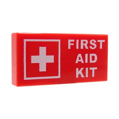 Custom LEGO - Apteczka - customowy nadruk od Extra Extra Bricks na czerwonej płytce LEGO® 1x2