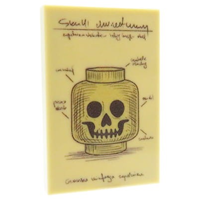 Custom LEGO ilustracja medyczna - customowy nadruk UV od Extra Extra Bricks na beżowej płytce LEGO 2x3 przedstawiający głowę ludzika LEGO w stylu vintage