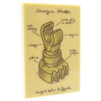 Custom LEGO - Ilustracja medyczna przedstawiająca nogę ludzika LEGO w stylu vintage - customowy nadruk UV na beżowej płytce LEGO 2x3 od Extra Extra Bricks