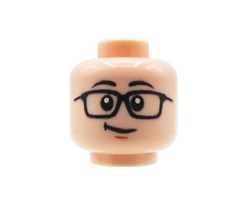 Accéder au produit Tête de figurine (Homme, Lunettes, Sourire en coin, Couleur chair) – Custom impression sur tête LEGO®