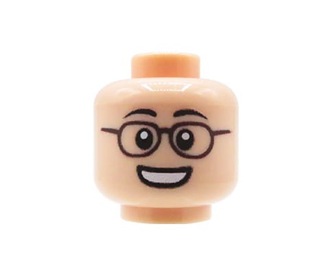 Zum Produkt Minifiguren-Kopf (Mann, Brille, Lächeln, Hautfarbe) – Custom Druck auf LEGO® Kopf
