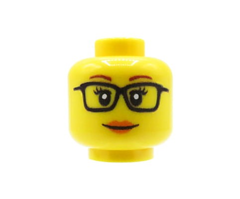 Zum Produkt Minifiguren-Kopf (weiblich, Brille, gelb) – Custom Druck auf LEGO® Kopf