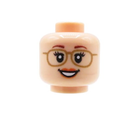 Custom LEGO tête – Femme avec lunettes et sourire délicat, visage light nougat – impression custom UV par Extra Extra Bricks