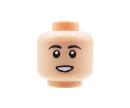 Custom LEGO Kopf – Mann mit dezentem Lächeln und schwarzen Augenbrauen, light nougat Gesicht – custom UV-Druck von Extra Extra Bricks