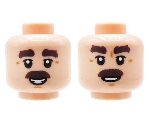 Przejdź do produktu LEGO głowa / główka figurki - mężczyzna, brązowe wąsy i brwi, cielista twarz