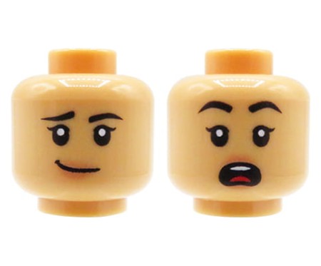 LEGO Minifigur Kopf Frau – lächelnd und ängstlich, Hautton Medium Nougat – neues originales LEGO® Gesichtselement