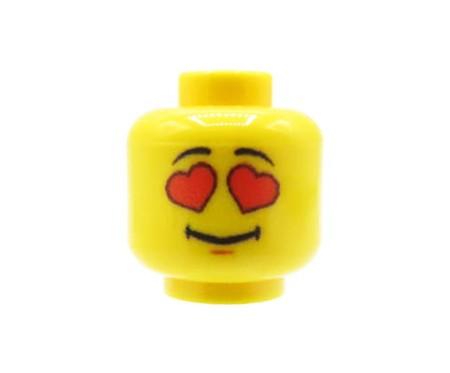 Tête LEGO® custom – jaune, masculine, heart eyes, impression UV originale par Extra Extra Bricks sur tête LEGO®