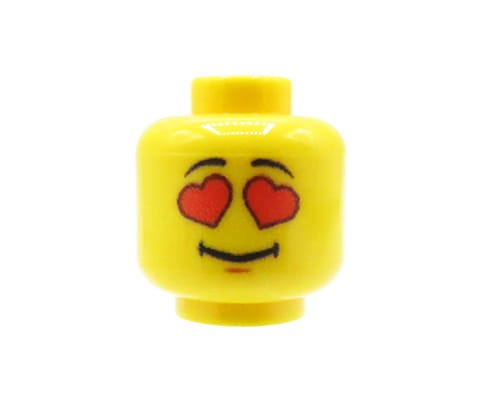 Zum Produkt Minifiguren-Kopf (männlich, Herzaugen, gelb) – Custom Druck auf LEGO® Kopf