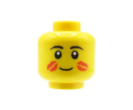 Custom LEGO® Kopf – gelb, männlich, kisses im Gesicht, originaler UV-Druck von Extra Extra Bricks auf LEGO® Kopf