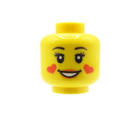 Zum Produkt Minifiguren-Kopf (weiblich, Liebesröte, gelb) – Custom Druck auf LEGO® Kopf