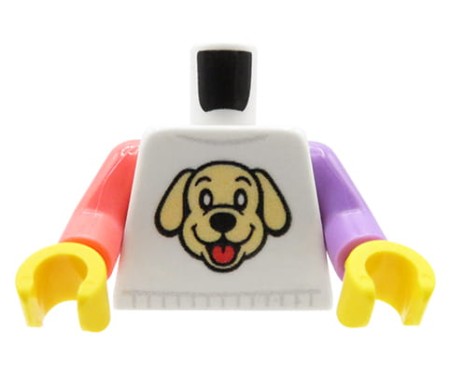 Torse LEGO® custom – chemise avec motif de tête de chien, bras colorés, custom UV print par Extra Extra Bricks