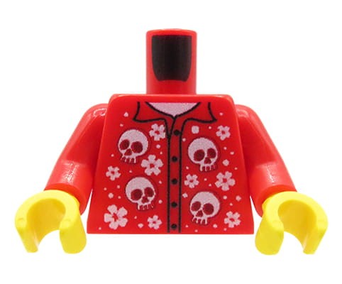 Accéder au produit Corps de figurine (chemise rouge à têtes de mort, mains jaunes) – Custom impression sur corps LEGO®