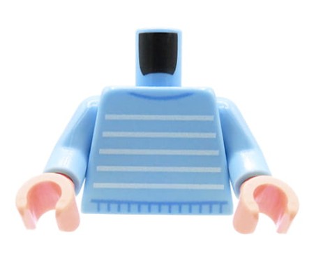 Custom LEGO® Torso – pull bleu avec des rayures blanches, mains couleur chair, impression UV custom par Extra Extra Bricks sur torse LEGO® original