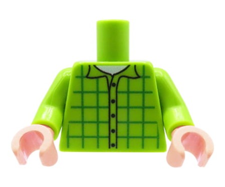 Custom LEGO® Torso – chemise verte à carreaux, mains couleur chair, impression UV custom par Extra Extra Bricks sur torse LEGO® original