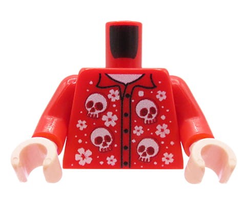 Accéder au produit Corps de figurine (chemise rouge à têtes de mort, mains couleur chair) – Custom impression sur corps LEGO®