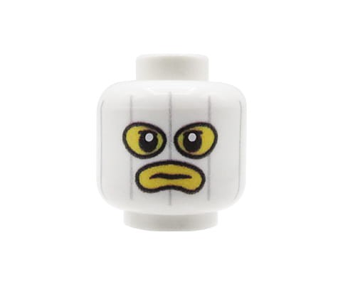 Accéder au produit Tête de figurine (cagoule blanche, visage jaune) – Custom impression sur tête LEGO®
