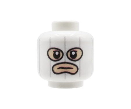 Główka LEGO custom - mężczyzna, biała kominiarka, cielista twarz, ponura mina, custmowy nadruk UV od Extra Extra Bricks