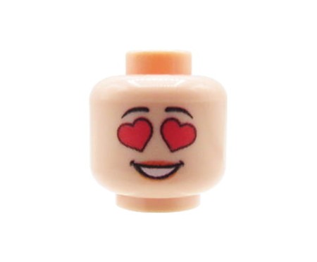 Tête LEGO Custom – visage light nougat, féminine avec des cœurs à la place des yeux – impression UV Custom par Extra Extra Bricks sur tête LEGO®