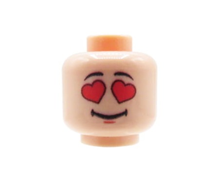 Tête LEGO Custom – visage couleur chair, masculine, yeux cœurs amoureux – impression UV Custom par Extra Extra Bricks sur tête LEGO®