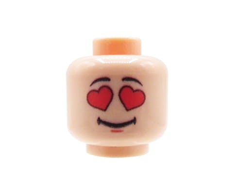Zum Produkt Minifiguren-Kopf (männlich, Herzaugen, hautfarben) – Custom Druck auf LEGO® Kopf