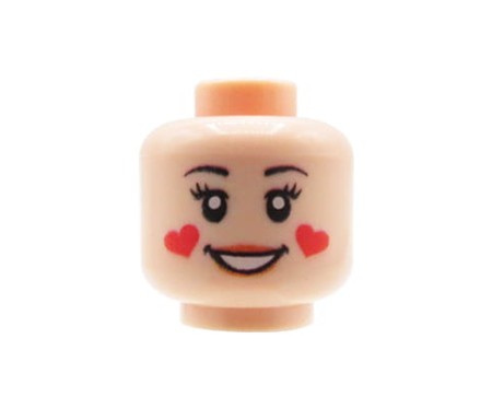 Główka LEGO custom - cielista twarz, kobieta, szeroki uśmiech i miłosne rumieńce serduszka na policzkach - customowu nadruk UV od Extra Extra Bricks na główce LEGO®