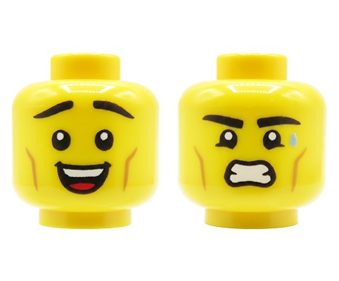 Zum Produkt LEGO® Minifiguren-Kopf – Männlich, lächelndes/wütendes Gesicht (beidseitig bedruckt)