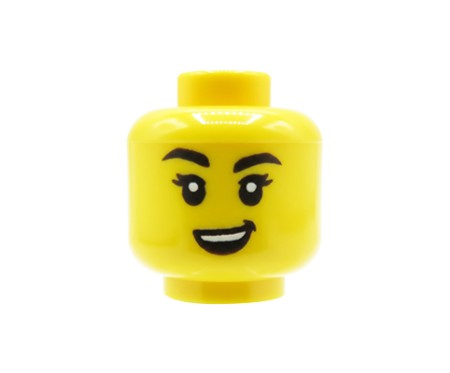 LEGO® Minifiguren-Kopf in Gelb, weibliches Gesicht mit breitem, frechem Lächeln
