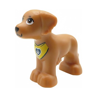 Petit chien LEGO® brun clair avec foulard jaune autour du cou