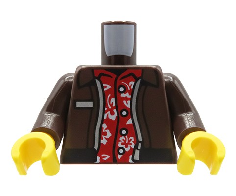 Accéder au produit Torse de figurine LEGO - veste marron, chemise à fleurs rouges