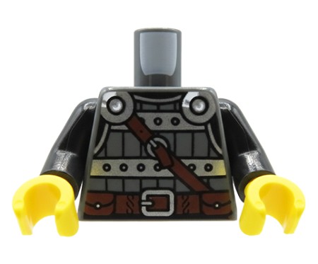 Tors figurki LEGO szaro-srebrna zbroja, brązowy pas, czarne rękawy