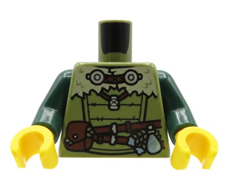 Tors figurki LEGO wiking - zielona tunika z pasami i sakwami, futro na ramionach i plecach