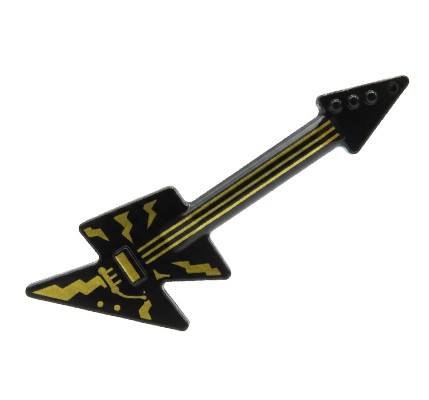 Czarna gitara elektryczna LEGO, ze złotymi zdobieniami