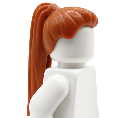 Włosy figurki LEGO w kolorze rudym, damskie, upięte w wysoki długi kucyk