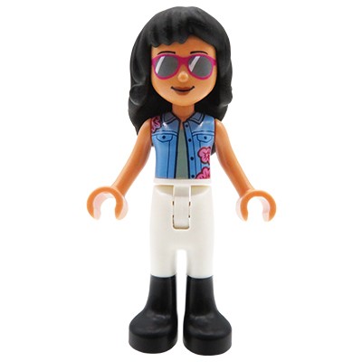 Figurka LEGO Friends Savannah ubrana w niebieską kamizelkę, białe spodnie i czarne kozaki