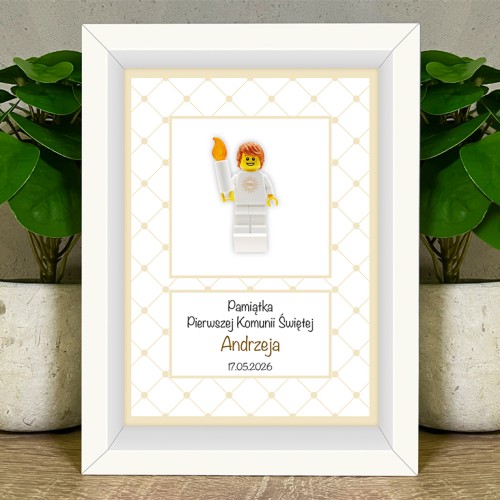 Przejdź do produktu Pamiątka Komunii Świętej – Ramka z personalizowaną figurką z części LEGO®
