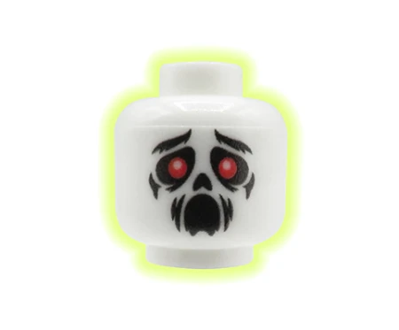 LEGO® custom Geist-Kopf – leuchtet im Dunkeln, rote Augen, offener Mund, custom Druck von Extra Extra Bricks