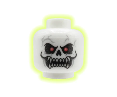 LEGO® custom Geist-Kopf – leuchtet im Dunkeln, wütendes Gesicht, rote Augen, gefletschte Zähne, custom UV-Druck