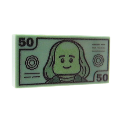 Custom LEGO® Banknote – 50er-Geldschein auf sandgrüner LEGO® Fliese (1x2)