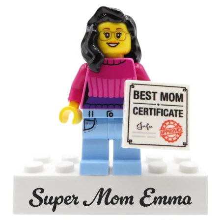 Personalizowana figurka LEGO® Najlepsza Mama z napisem na podstawce - prezent dla mamy na Dzień Mamy i urodziny
