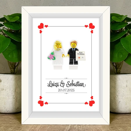 Personalizowane figurki LEGO® Nowożeńców w ramce ślubnej - personalizowany prezent  na ślub dla Młodej Pary