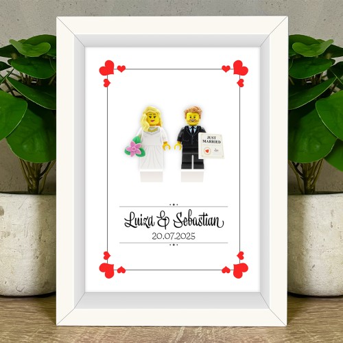 Accéder au produit Jeunes mariés – figurines personnalisées à partir de pièces LEGO® – Cadre de mariage
